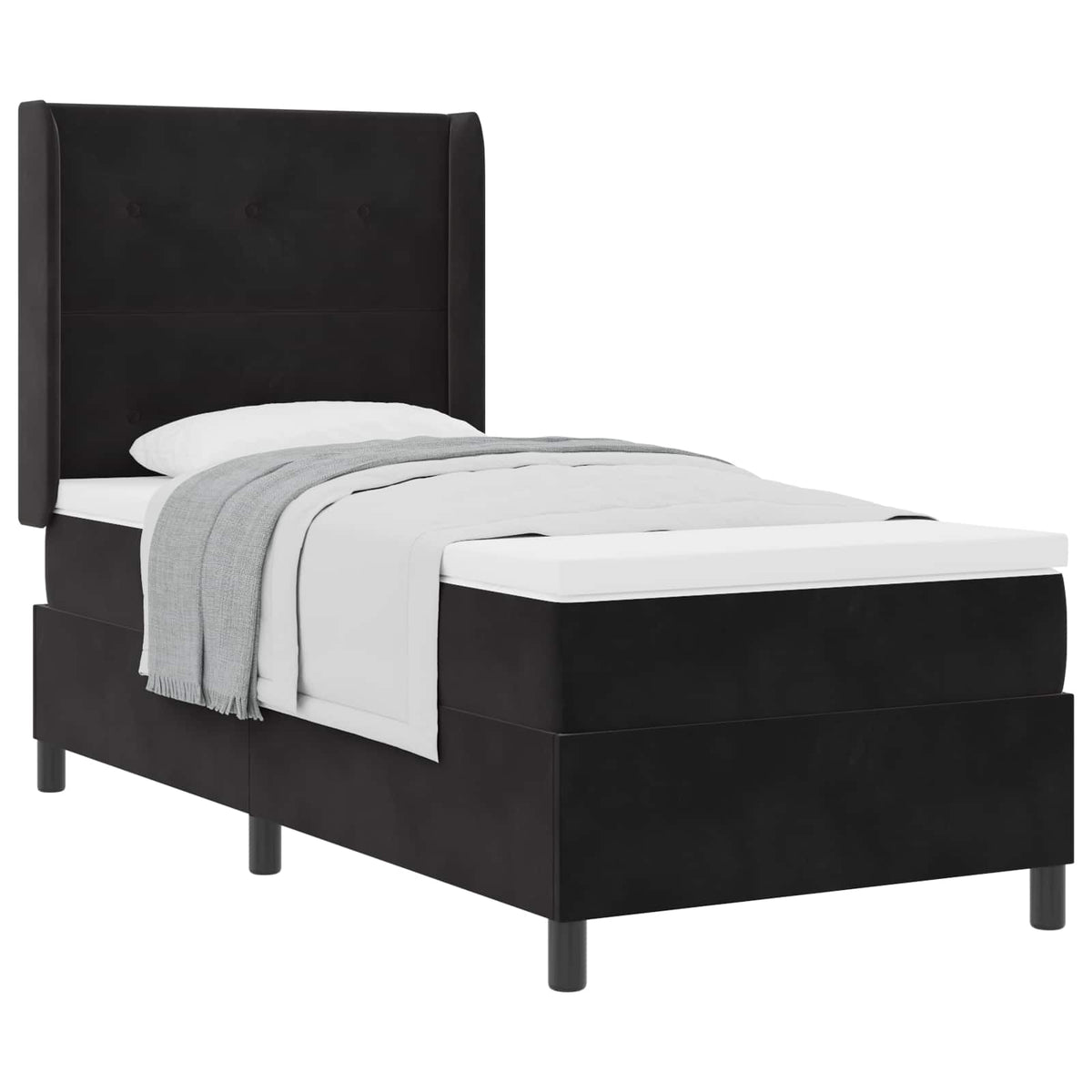 Box spring seng med hovedgærde Sort 90 x 190 cm Fløjl