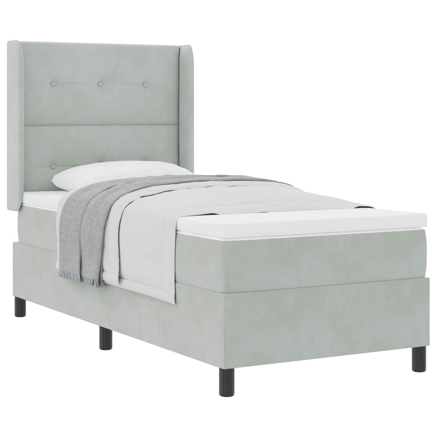 Box spring seng med hovedgærde Lysegrå 90 x 200 cm Fløjl