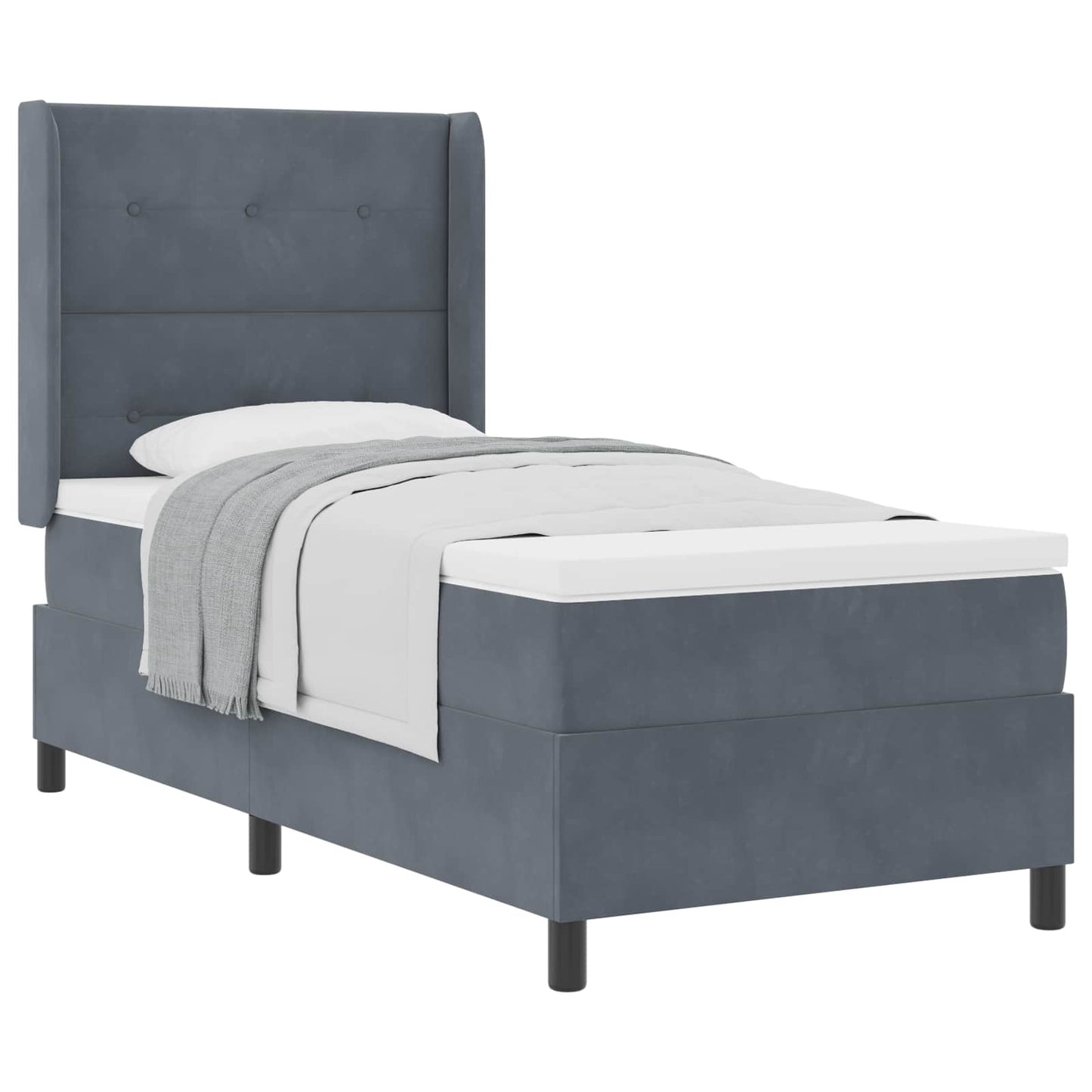 Box spring seng med hovedgærde Mørkegrå 90 x 200 cm Fløjl
