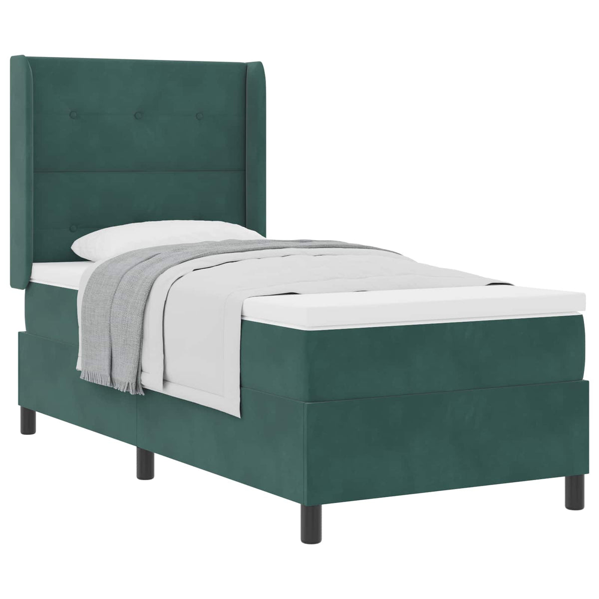 Box spring seng med hovedgærde Mørkegrøn 90 x 200 cm Fløjl