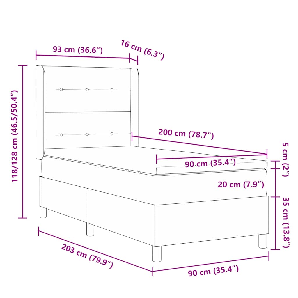 Box spring seng med hovedgærde Lyserød 90 x 200 cm Fløjl