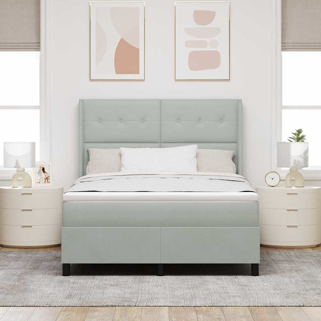 Box spring seng med hovedgærde Lysegrå 140 x 190 cm Fløjl