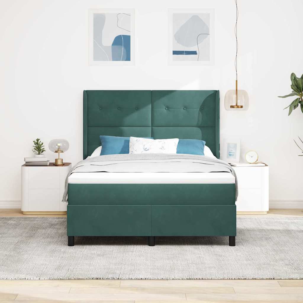 Box spring seng med hovedgærde Mørkegrøn 140 x 190 cm Fløjl