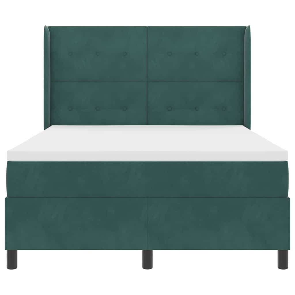 Box spring seng med hovedgærde Mørkegrøn 140 x 190 cm Fløjl