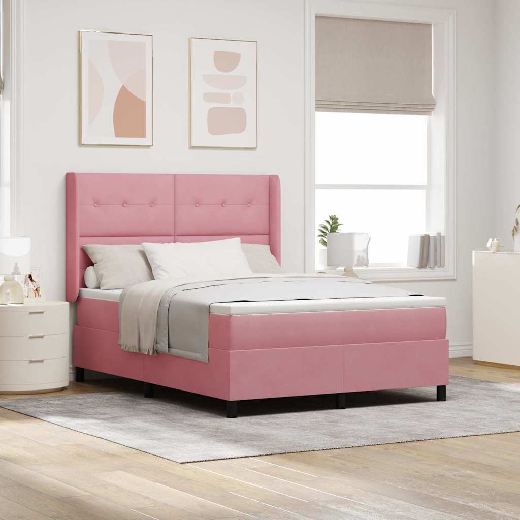 Box spring seng med hovedgærde Lyserød 140 x 190 cm Fløjl