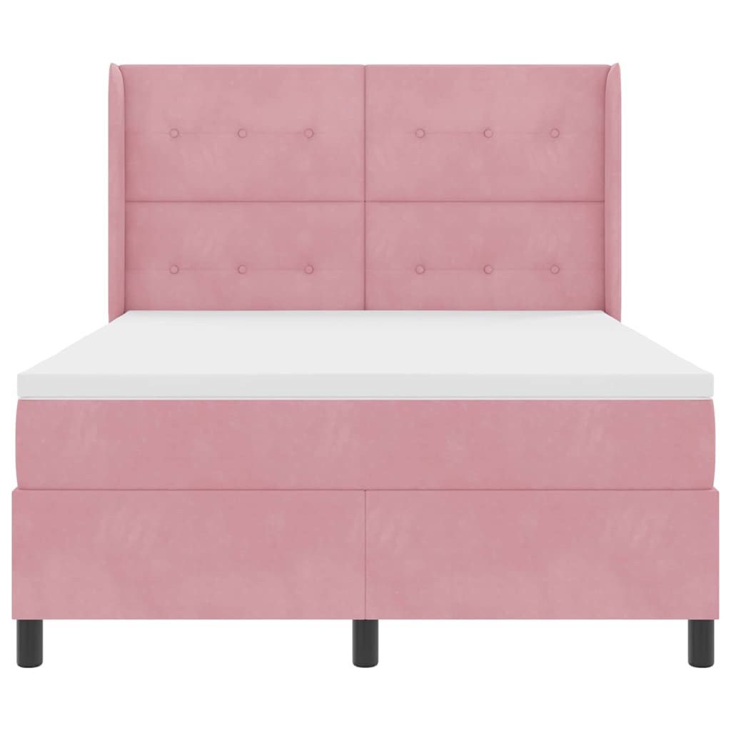 Box spring seng med hovedgærde Lyserød 140 x 190 cm Fløjl