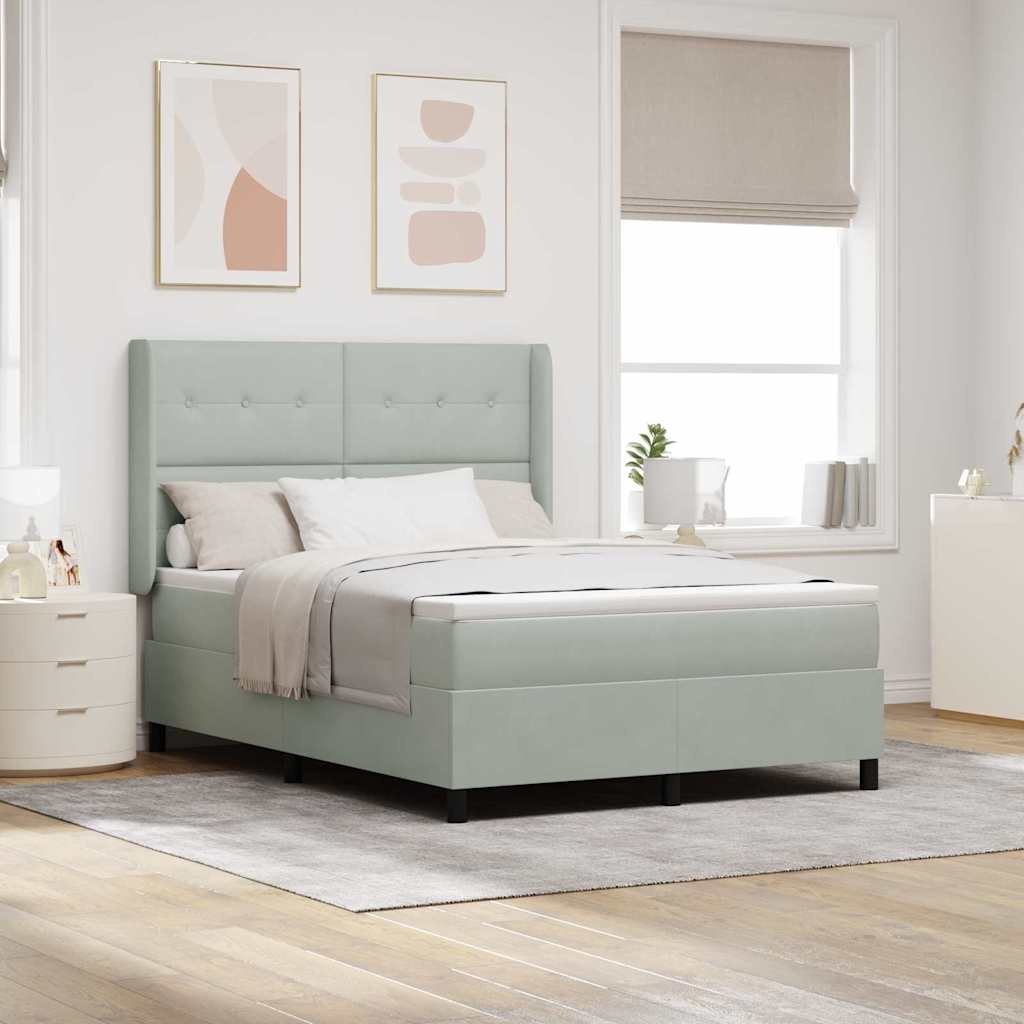 Box spring seng med hovedgærde Lysegrå 140 x 200 cm Fløjl