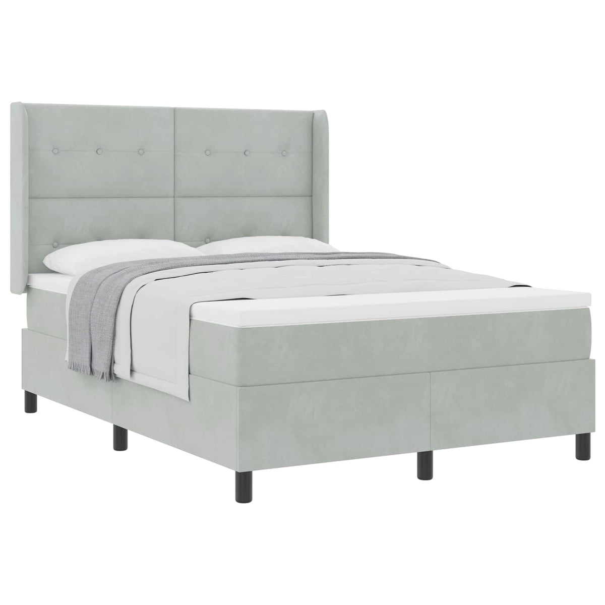 Box spring seng med hovedgærde Lysegrå 140 x 200 cm Fløjl