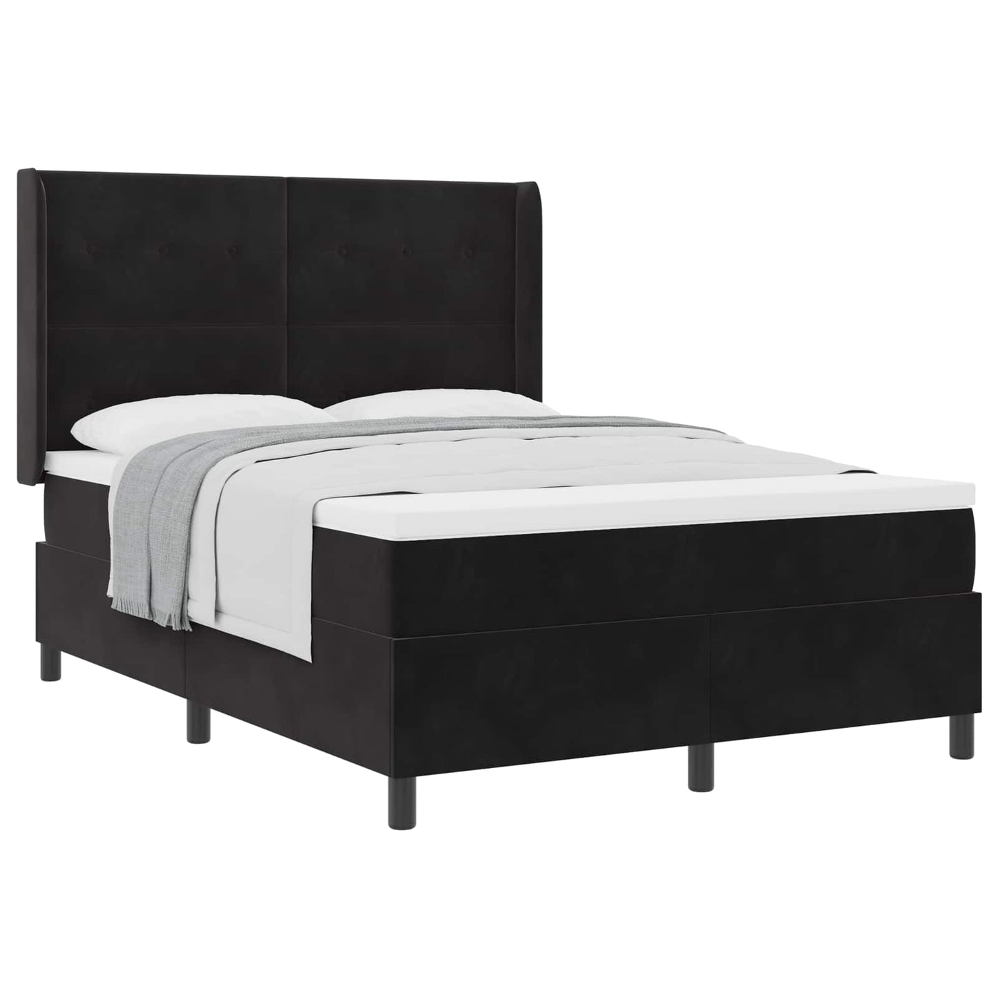 Box spring seng med hovedgærde Sort 140 x 200 cm Fløjl