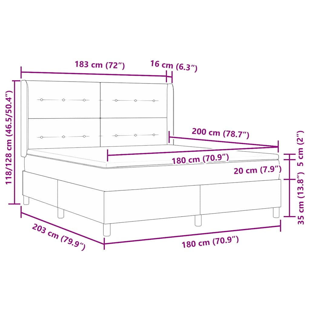 Box spring seng med hovedgærde Mørkegrå 180 x 200 cm Fløjl