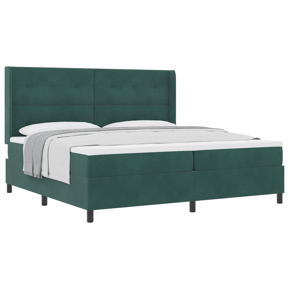 Box spring seng med hovedgærde Mørkegrøn 200 x 200 cm Fløjl