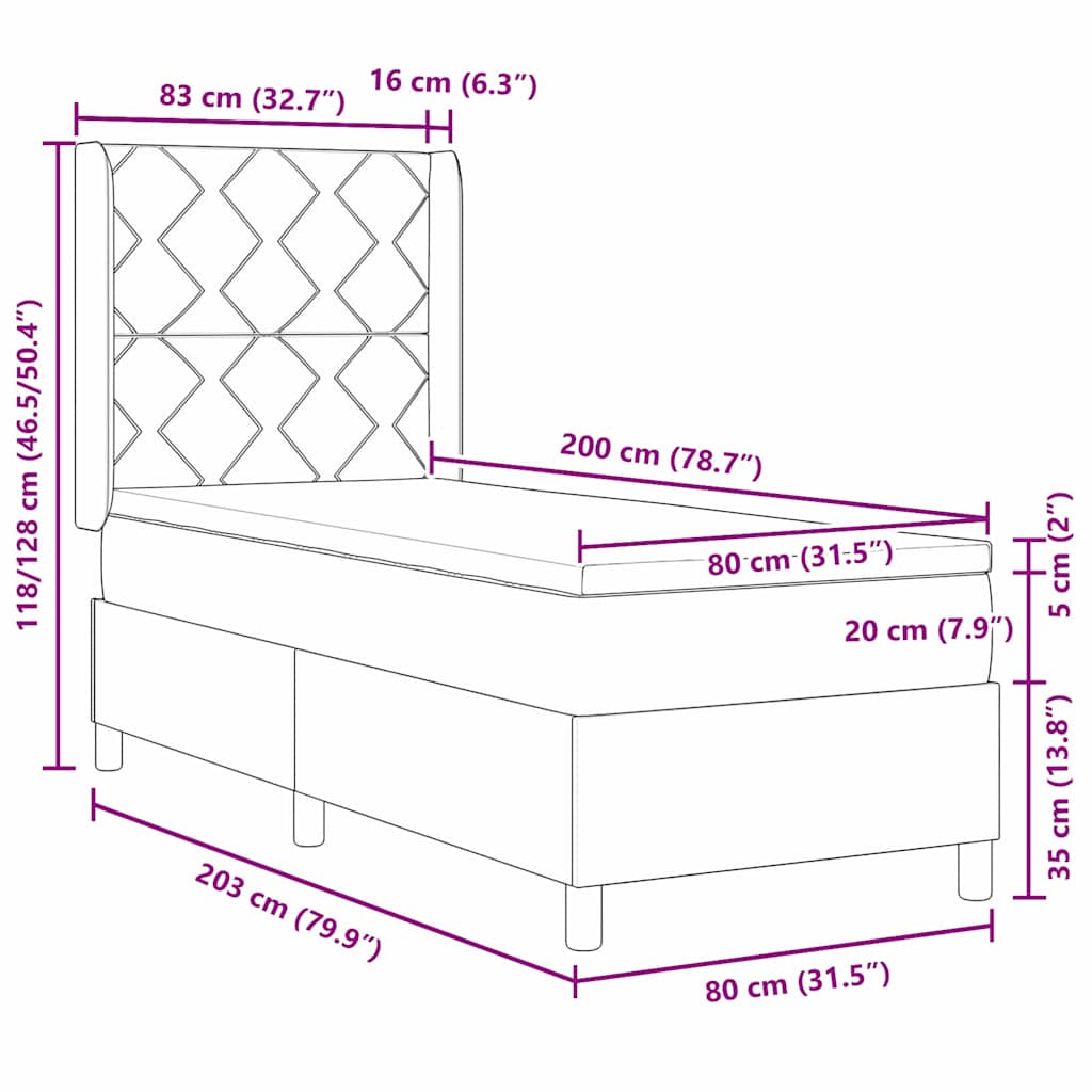Box spring seng med hovedgærde Lysegrå 80 x 200 cm Fløjl