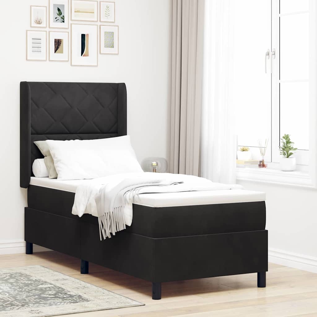 Box spring seng med hovedgærde Sort 80 x 200 cm Fløjl