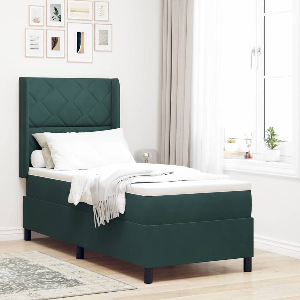 Box spring seng med hovedgærde Mørkegrøn 80 x 200 cm Fløjl