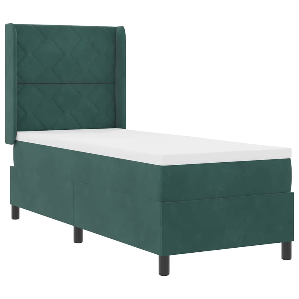 Box spring seng med hovedgærde Mørkegrøn 80 x 200 cm Fløjl