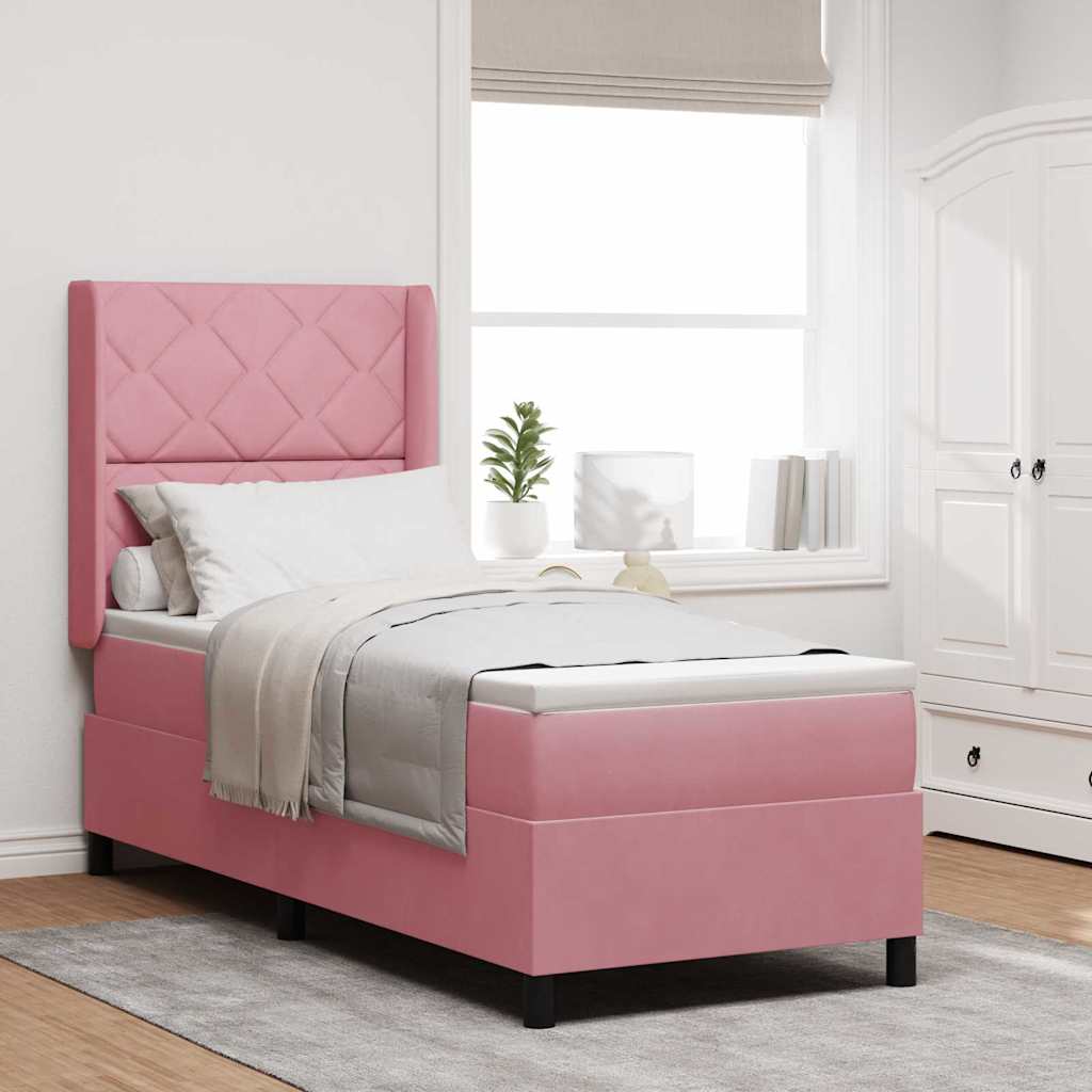 Box spring seng med hovedgærde Lyserød 80 x 200 cm Fløjl