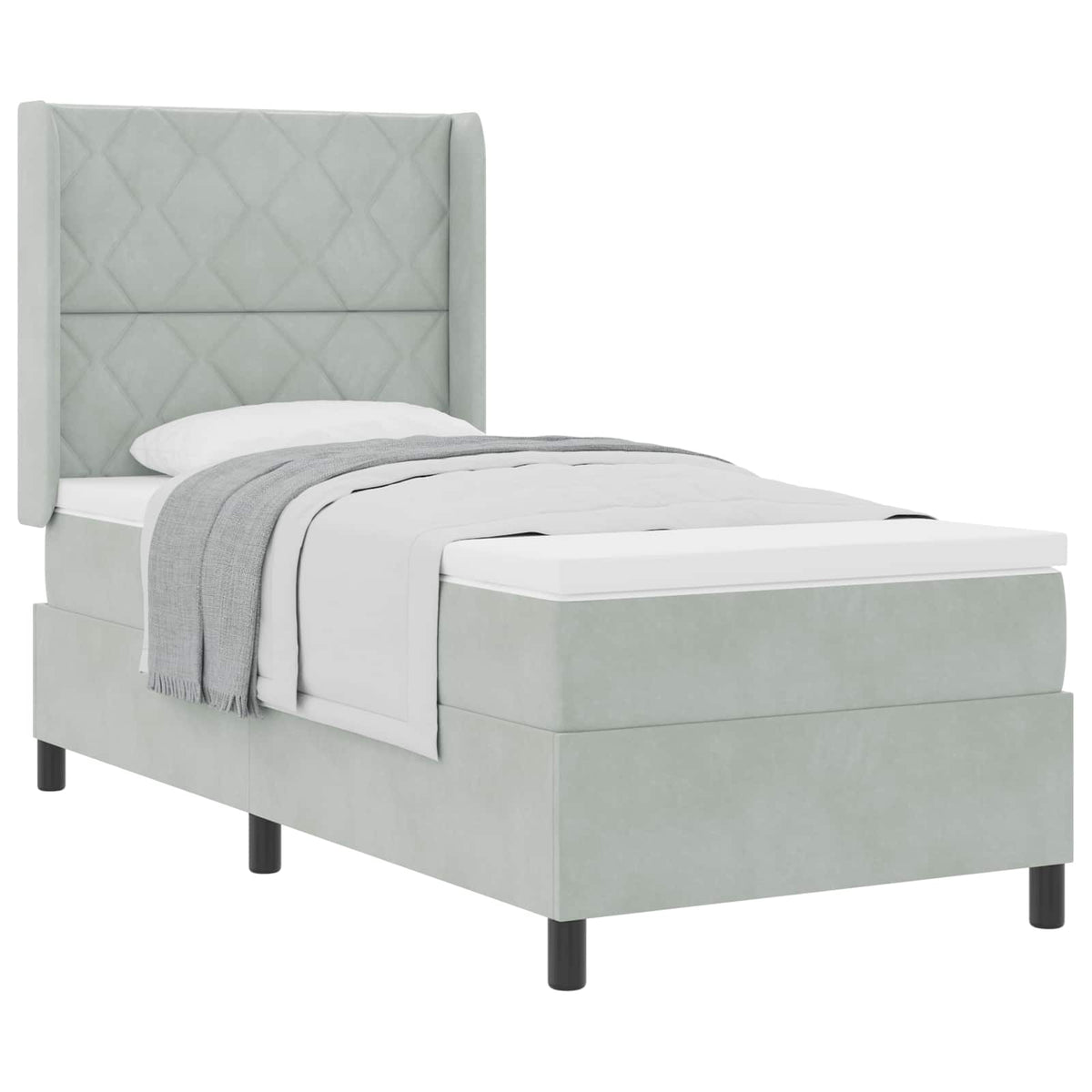 Box spring seng med hovedgærde Lysegrå 90 x 190 cm Fløjl