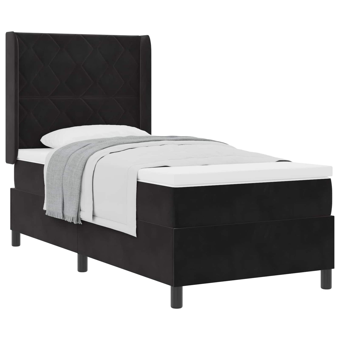 Box spring seng med hovedgærde Sort 90 x 190 cm Fløjl
