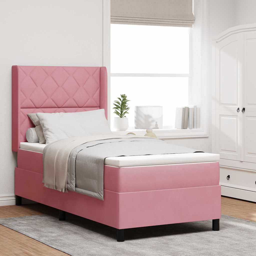 Box spring seng med hovedgærde Lyserød 90 x 190 cm Fløjl