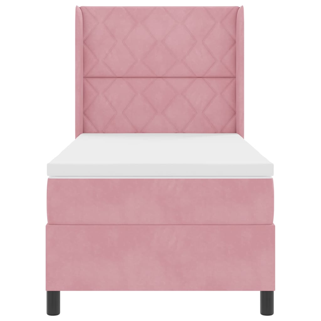Box spring seng med hovedgærde Lyserød 90 x 190 cm Fløjl