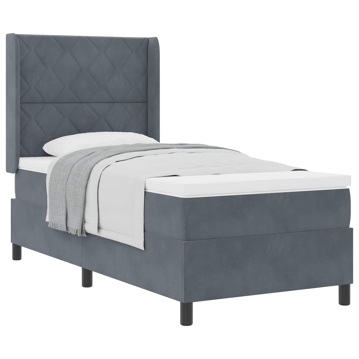 Box spring seng med hovedgærde Mørkegrå 90 x 200 cm Fløjl