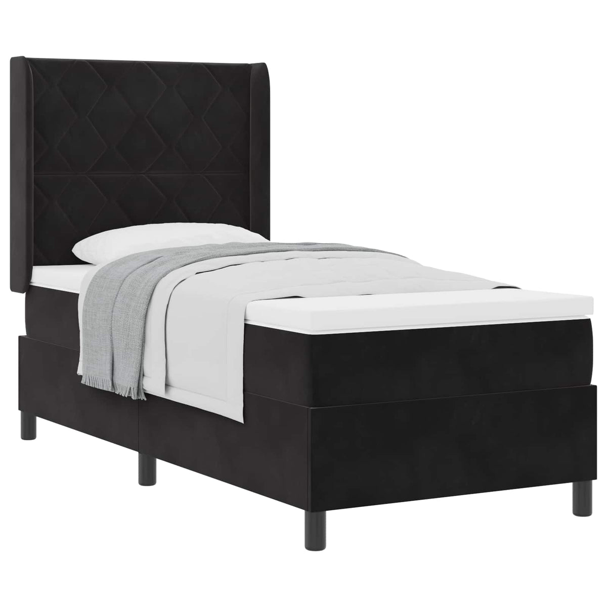 Box spring seng med hovedgærde Sort 90 x 200 cm Fløjl
