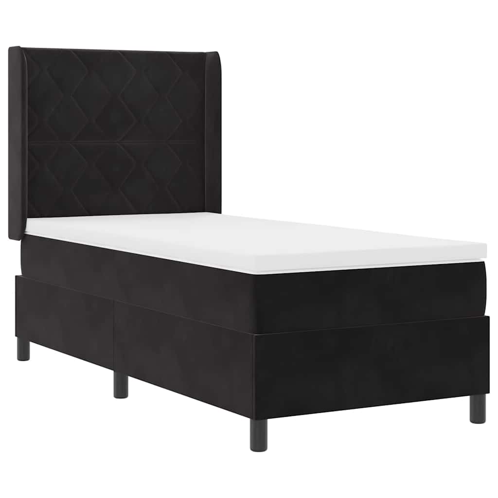 Box spring seng med hovedgærde Sort 90 x 200 cm Fløjl