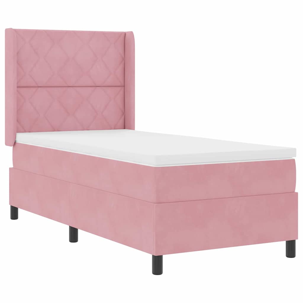 Box spring seng med hovedgærde Lyserød 90 x 200 cm Fløjl