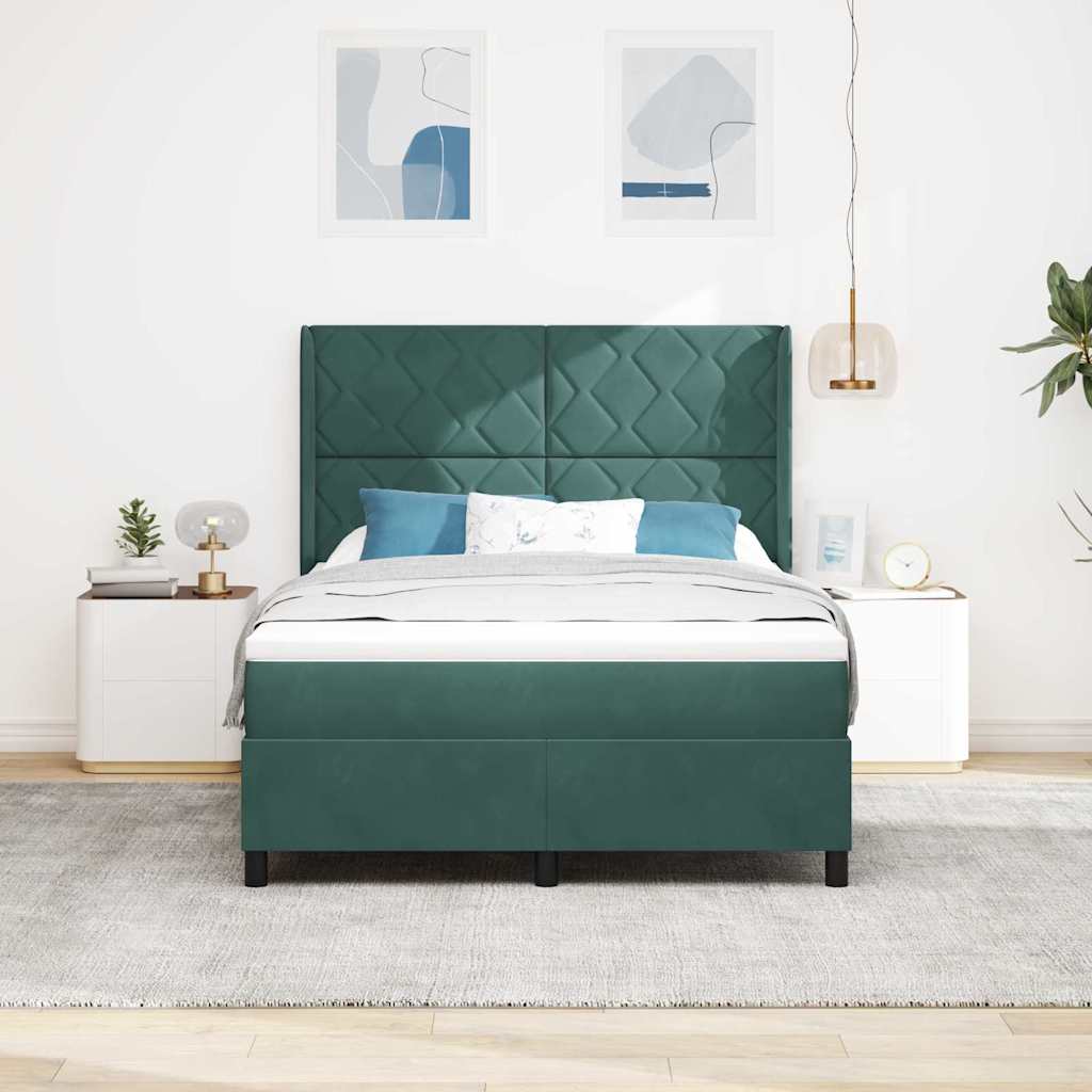Box spring seng med hovedgærde Mørkegrøn 140 x 190 cm Fløjl