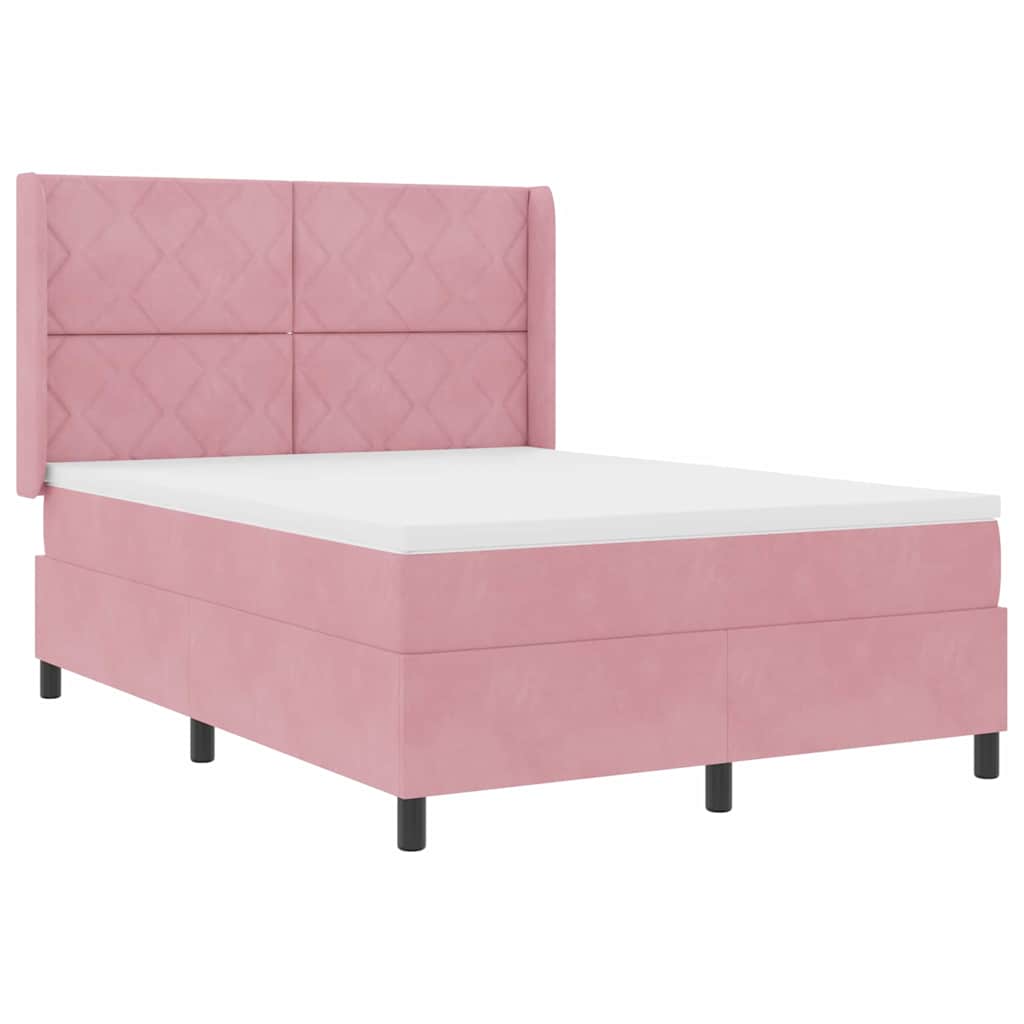 Box spring seng med hovedgærde Lyserød 140 x 190 cm Fløjl