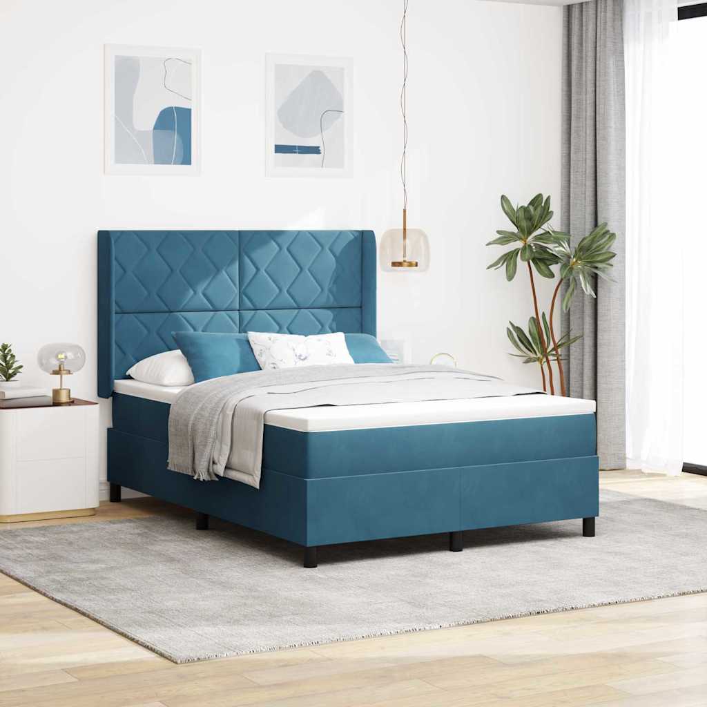 Box spring seng med hovedgærde Blå 160 x 200 cm Fløjl