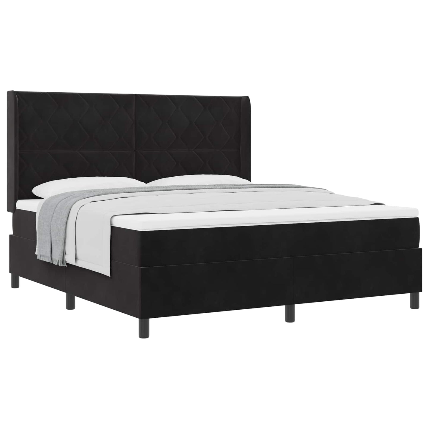 Box spring seng med hovedgærde Sort 180 x 200 cm Fløjl
