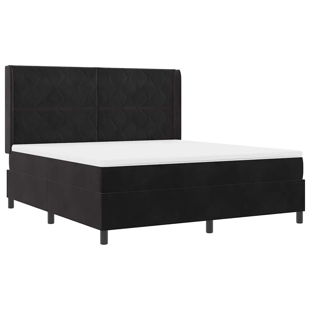 Box spring seng med hovedgærde Sort 180 x 200 cm Fløjl