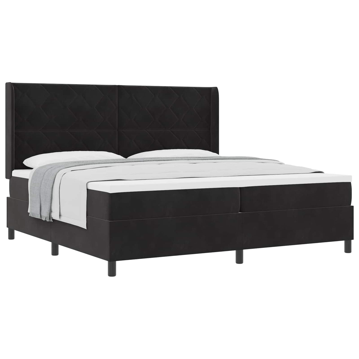 Box spring seng med hovedgærde Sort 200 x 200 cm Fløjl
