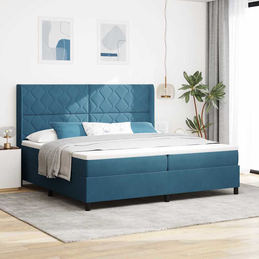 Box spring seng med hovedgærde Blå 200 x 200 cm Fløjl