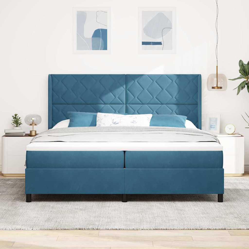 Box spring seng med hovedgærde Blå 200 x 200 cm Fløjl