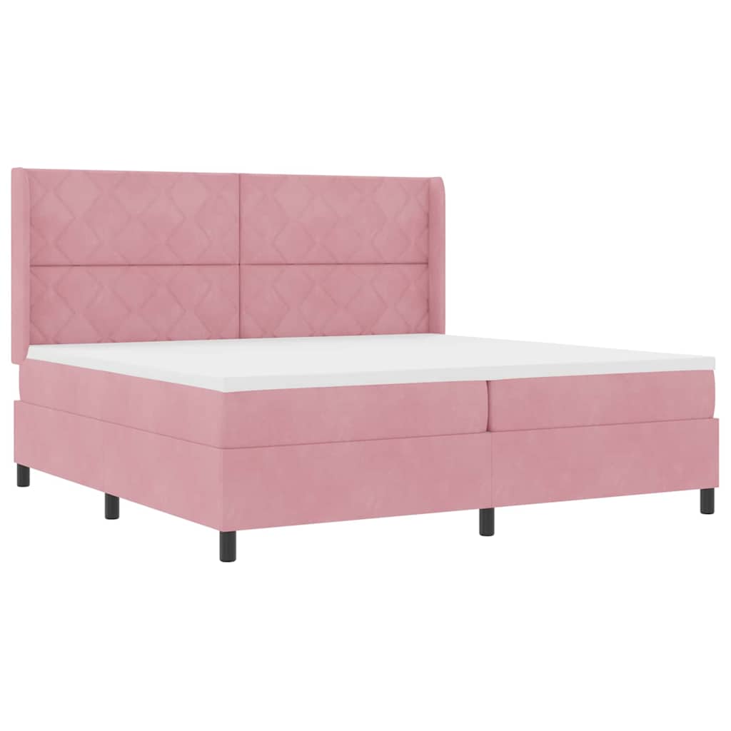 Box spring seng med hovedgærde Lyserød 200 x 200 cm Fløjl