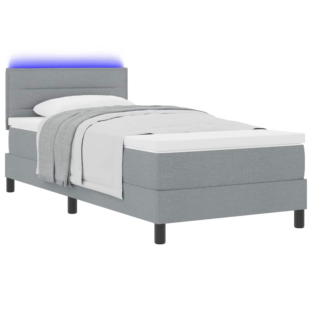 Box spring seng med LED-lysstrimler Lysegrå 80 x 200 cm Stof