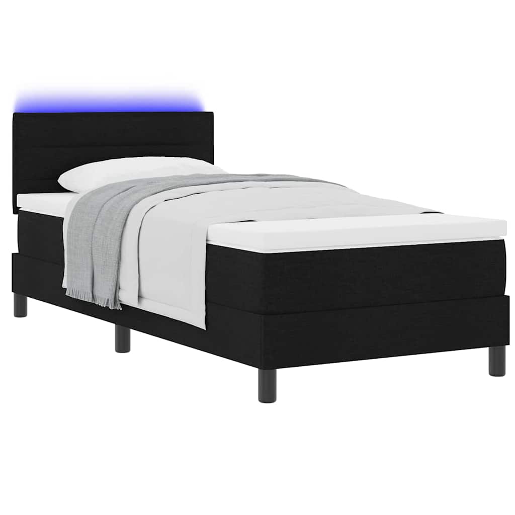 Box spring seng med LED-lysstrimler Sort 80 x 200 cm Stof