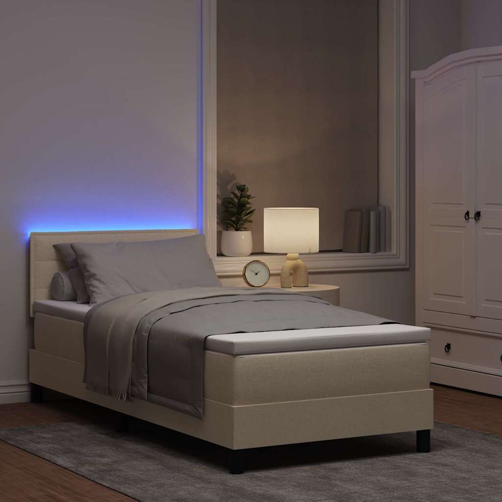 Box spring seng med LED-lysstrimler Creme 80 x 200 cm Stof