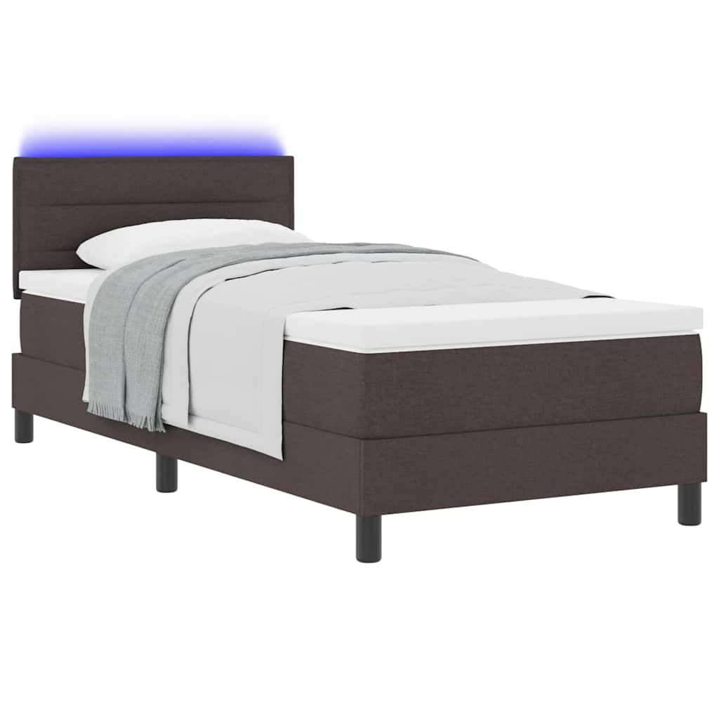 Box spring seng med LED-lysstrimler Mørk Brun 90 x 190 cm Stof