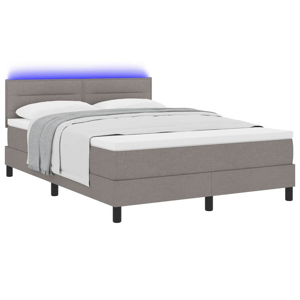 Box spring seng med LED-lysstrimler Gråbrun 160 x 200 cm Stof