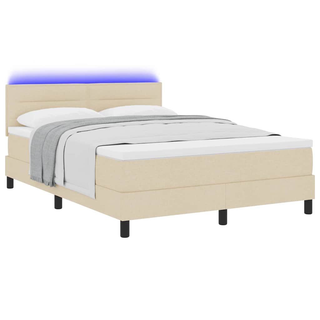 Box spring seng med LED-lysstrimler Creme 160 x 200 cm Stof