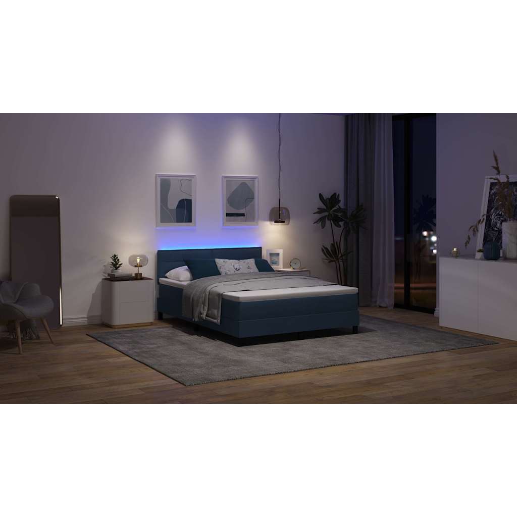 Box spring seng med LED-lysstrimler Blå 160 x 200 cm Stof