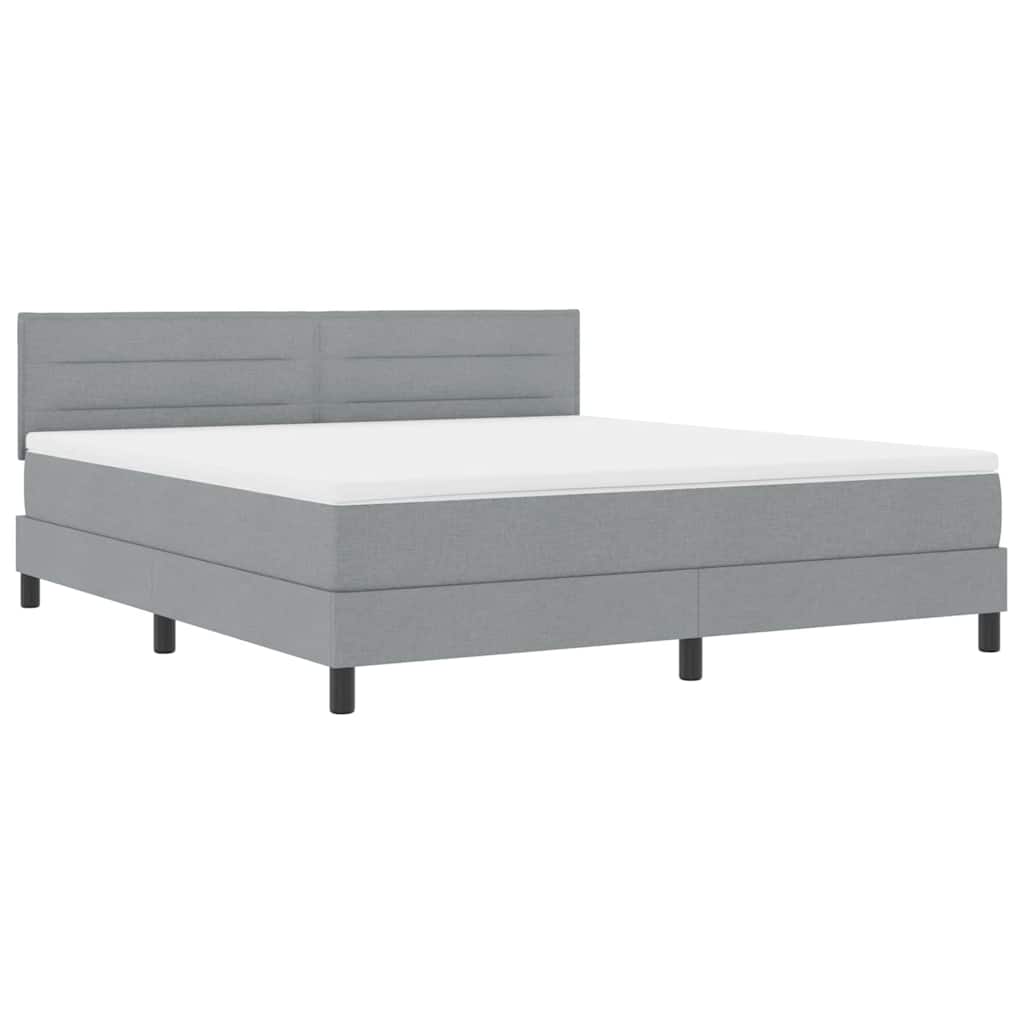 Box spring seng med LED-lysstrimler Lysegrå 180 x 200 cm Stof