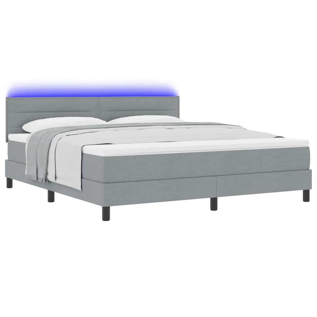 Box spring seng med LED-lysstrimler Lysegrå 180 x 200 cm Stof