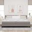 Box spring seng med LED-lysstrimler Gråbrun 200 x 200 cm Stof