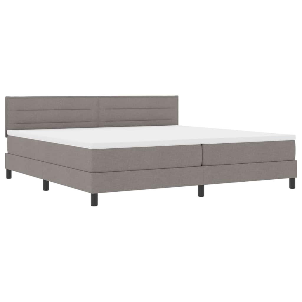 Box spring seng med LED-lysstrimler Gråbrun 200 x 200 cm Stof