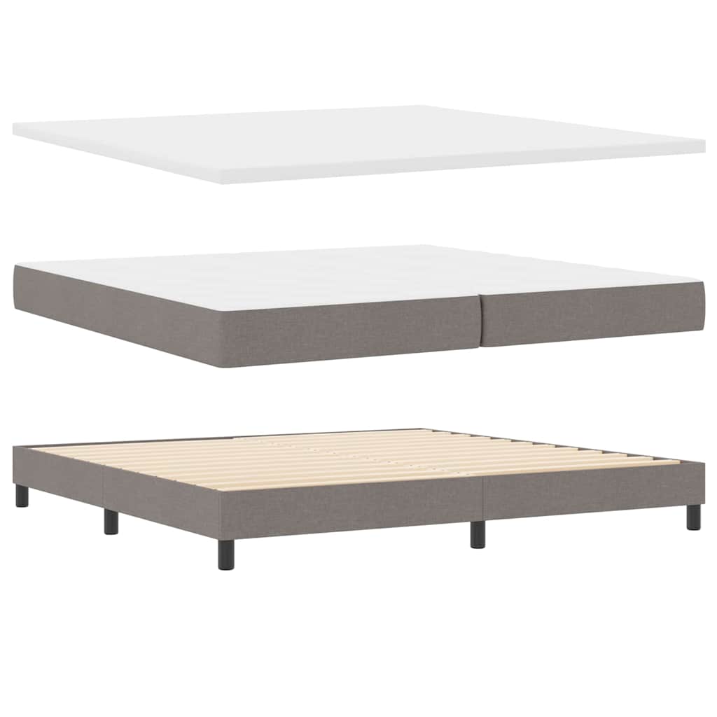 Box spring seng med LED-lysstrimler Gråbrun 200 x 200 cm Stof
