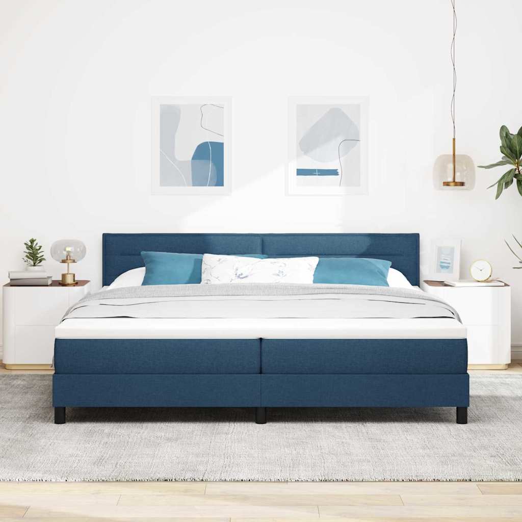 Box spring seng med madras med LED Blå 200 x 200 cm Stof